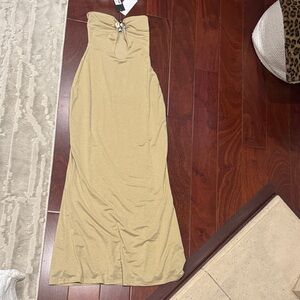 Tiger Mist Gold Strapless Twist-Front Maxi Dress